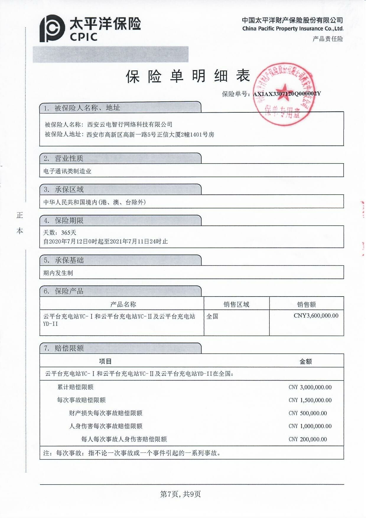 产品责任险保险单